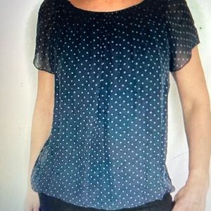 Polka dot Blue Sill Blouse by Luisa Rocco size L. Worn 1 time like new